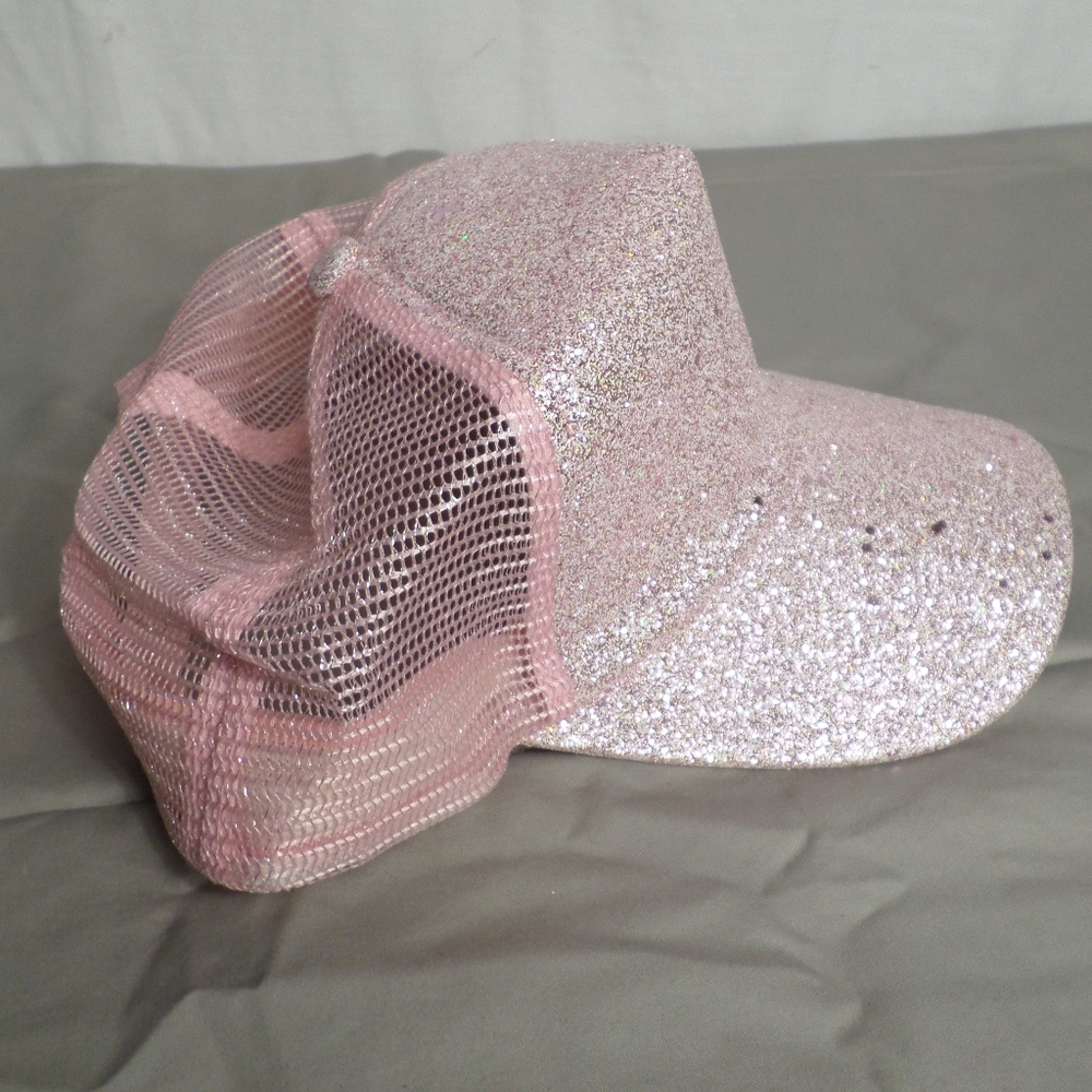 Super Cute Light Pink Sparkle Glitter Womens OS Ball Cap Hat Mesh Back - Picture 5 of 6